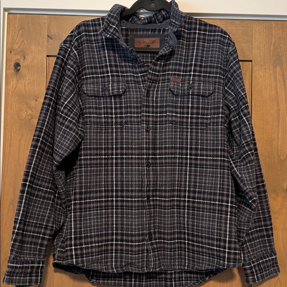 ORVIS Mens XL Button up Flannel Shirt Plaid Long Sleeve Cotton Heavy outdoors